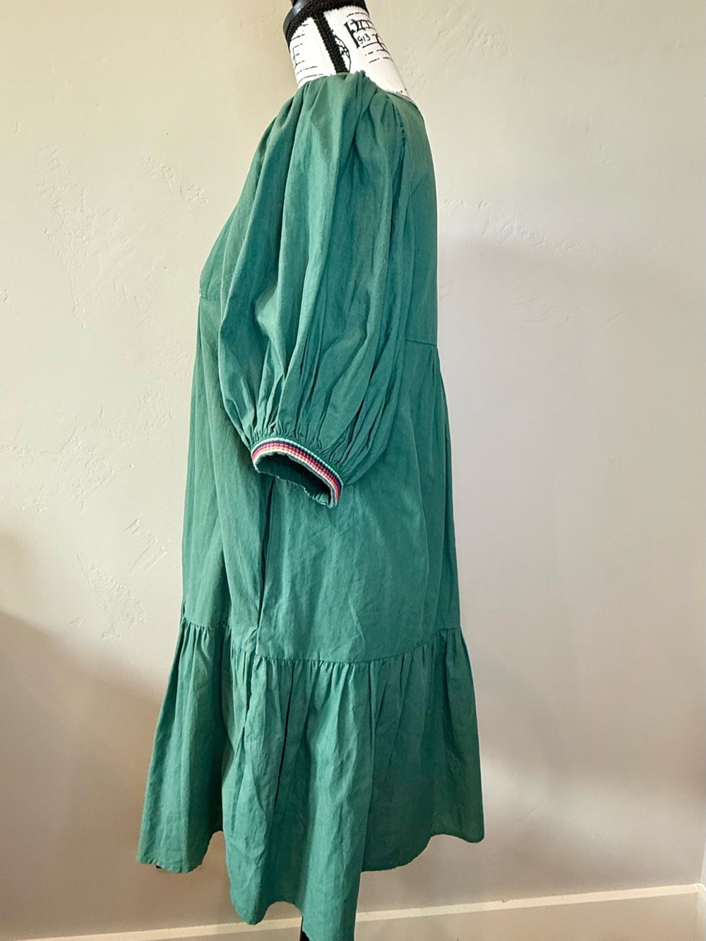 Pinch Meadow Tiered Mini Dress in Hunter Green, Embroidered Cotton. SMALL NWOT - Picture 10 of 17